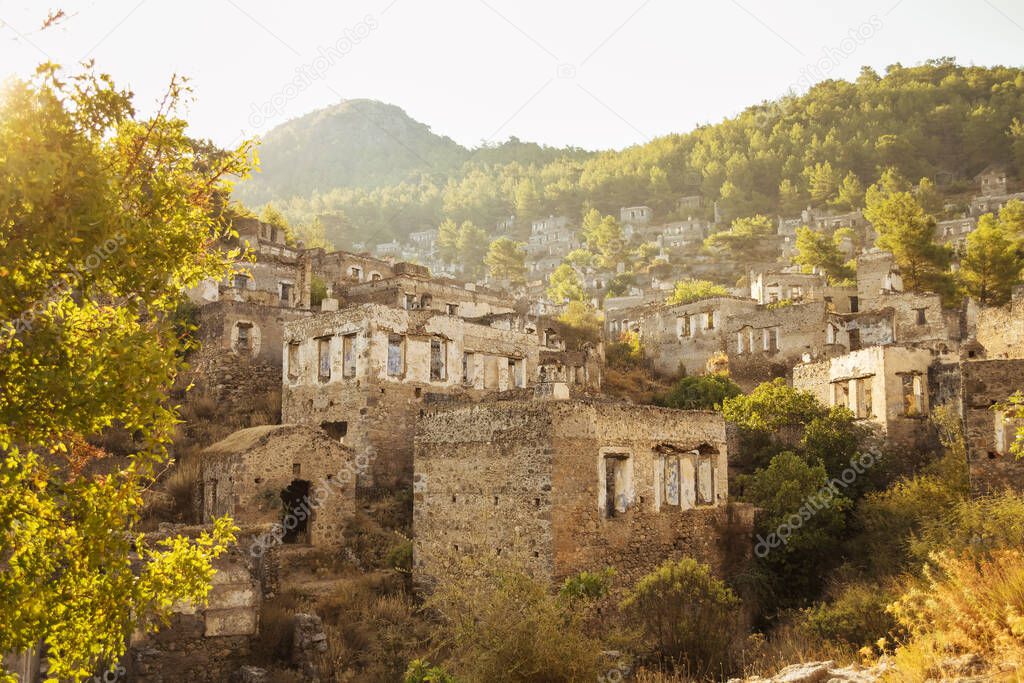 Historical Lycian village of Kayakoy, Fethiye, Mugla, Turkey. Ghost Town, anciently known as Lebessos and Lebessis. Abondoned Greek and turkish village.