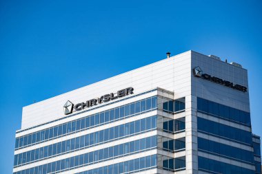 Windsor 'daki Chrysler binasının görüntüsü. Windsor, Kanada - 11 Eylül 2025