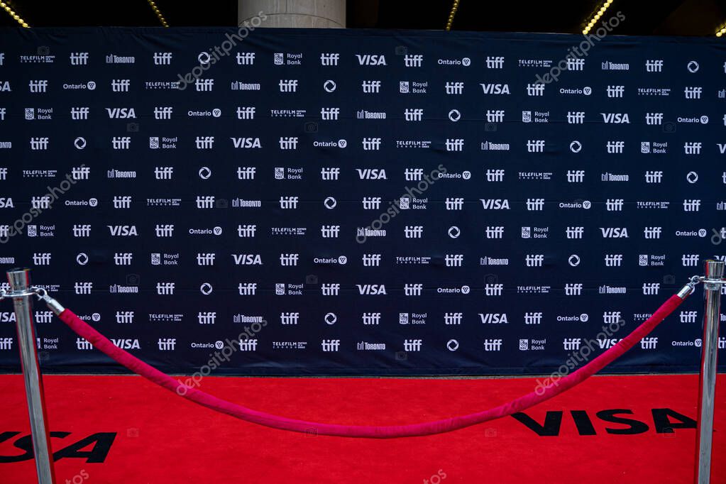 Toronto International Film Festival TIFF red carpet backdrop with sponsor logos and velvet rope. Toronto, Canada - September 8, 2025.