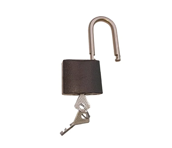 Un candado y la llave sobre un fondo blanco —  Fotos de Stock