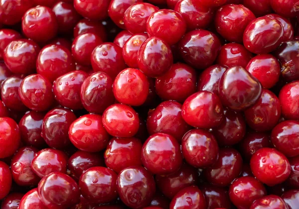 Czerwona i smaczna wiśnia tekstura, tło. Korzyści płynące z wiśni — Zdjęcie stockowe