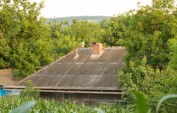 Stary dom w wiosce, otoczony drzewami — Zdjęcie stockowe