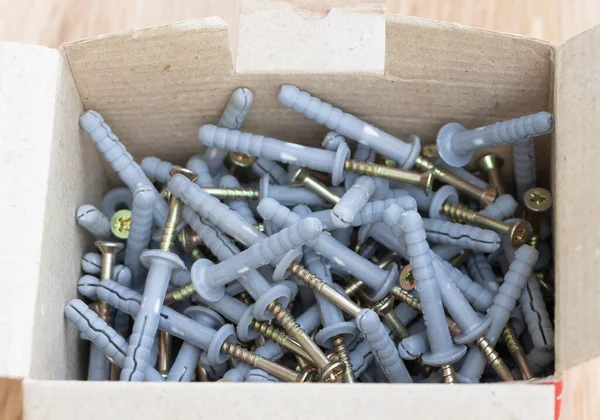 A box of screws close up, for use in construction — Stock Photo, Image