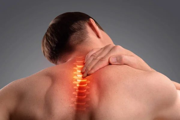 Pain Cervical Spine Symptom Cervical Chondrosis Inflammation Vertebra Isolated Gray — Stock Photo, Image