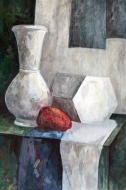 Sanatçının eski resmi. Sanat boyaları ile boyanmış natürmort. 