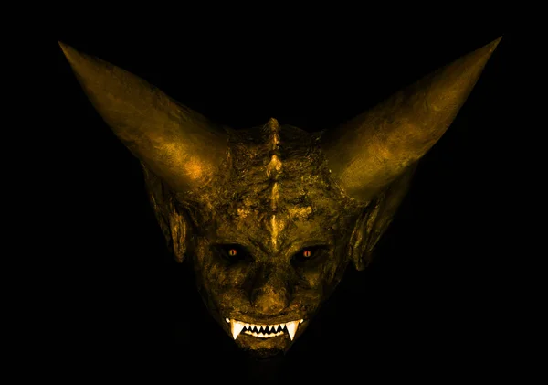 Диявол Чорному Тлі Страшна Маска Хелловін Поняття Страшної Форми Злих — стокове фото