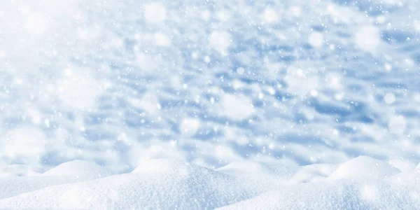 Falling Snow Snowflakes Snowdrift Blurred Blue Background Cold Winter — Stock Photo, Image