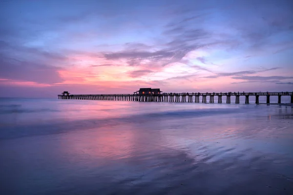 Coucher Soleil Rose Violet Sur Jetée Naples Été Naples Floride — Photo