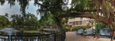 Bir su birikintisi Bahçe umut ve cesaret memorial Bahçe ve kutsal Naples, Florida, bakan tezgah.