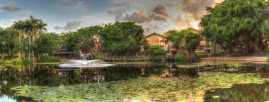 Bir su birikintisi Bahçe umut ve cesaret memorial Bahçe ve kutsal Naples, Florida, günbatımında bakan.