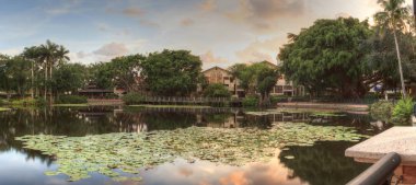 Bir su birikintisi Bahçe umut ve cesaret memorial Bahçe ve kutsal Naples, Florida, günbatımında bakan.