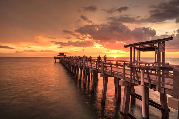 Roze Paarse Zonsondergang Pier Van Napels Gulf Coast Van Naples — Stockfoto