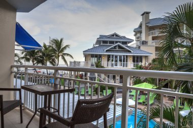 Key West, Florida, ABD - 1 Eylül 2018 - okyanus manzaralı bir oda Hyatt merkezli Key West Resort ve Spa Key West, Florida balkon. Editoryal kullanım için.