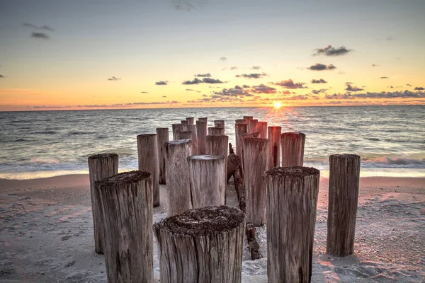 Rovine Fatiscenti Molo Port Royal Beach Tramonto Napoli Florida — Foto Stock