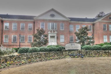Wake Forest, North Carolina, Amerika Birleşik Devletleri - 21 Kasım 2012: Tarihi binalar ve bahçeleri Güneydoğu Baptist teolojik seminer Wake Forest, Kuzey Karolina.