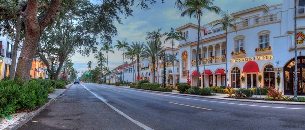 Nápoles Florida Diciembre 2018 Luces Navideñas Amanecer Sobre Las Tiendas — Foto de Stock