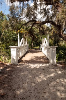 Old wooden bridge along the riverway at historic Koreshan State  clipart