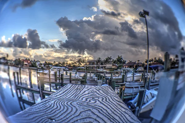 Crystal ball of Boats docked at a Marina near Venetian Bay — Stock Photo, Image