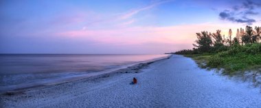 Pink Sunrise over Naples Beach where people fish at dawn clipart