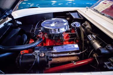 Beyaz 1955 Chevrolet Corvette Roadster Kas C 'de sergilenmektedir.