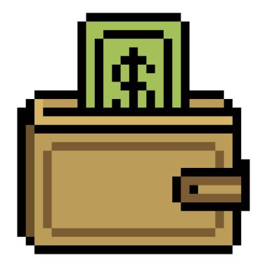 Piksel sanat tarzında kağıt para dolu cüzdan