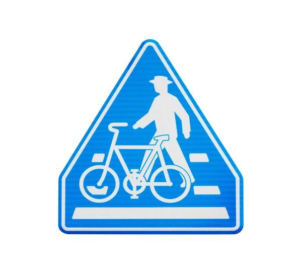 Ein Hellblaues Fahrrad Und Fußgängerwarnschild Auf Weißem Hintergrund Objekt Mit — Stockfoto