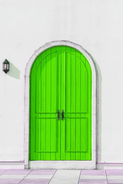 Puerta Verde Madera Colorida Detalle Del Exterior Casa Pared Blanca — Foto de Stock