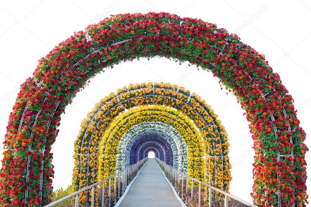 floral arch and walkway isolated on white background.Object with clipping path.