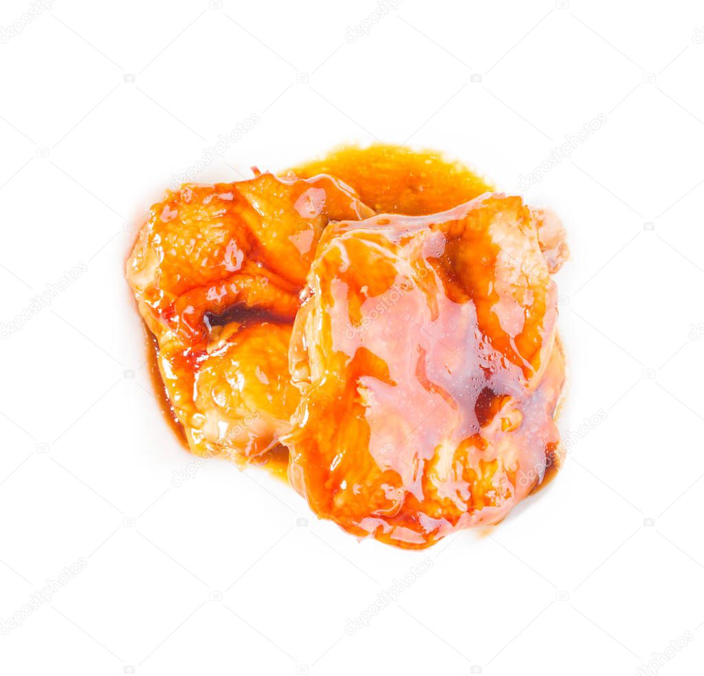 Grilled chicken (teriyaki) on white background.