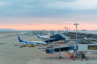 Aichi, Japonya - 26 Haziran 2016: Japonya'nın Chubu Centrair Uluslararası Havaalanı'nda ana uçağı, Ana Japonya'nın en büyük havayolu şirketi dir Japonya'da 49 noktaya ve 35 uluslararası rotaya hizmet vermektedir.