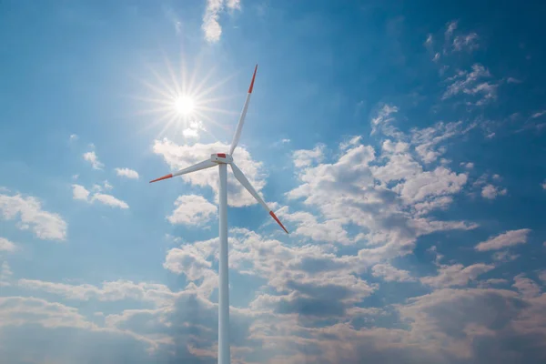 Ambiente Energia Turbina Eólica Com Fundo Azul Céu — Fotografia de Stock