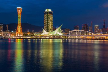 Skyline ve Kobe kule Limanı şehir manzarası Kansai Japonya, Japonya şehir silüeti, Kobe silüeti.