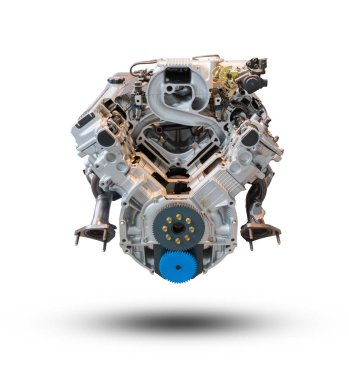 Araba motor bölümü beyaz arka plan üzerinde izole. Kırpma yolu ile itiraz.