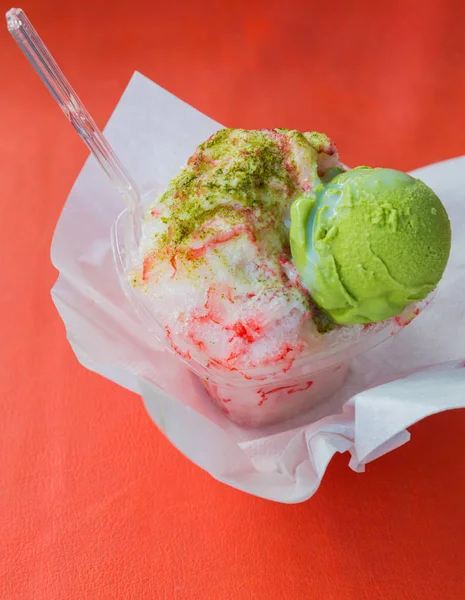 Japan ice cream with strawberry and green tea in restaurant at kyoto japan, Traditional dessert.