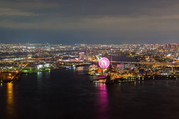 Osaka Stadsbilden Vacker Natt Utsikt Över Osaka Bay Osaka Japan — Stockfoto