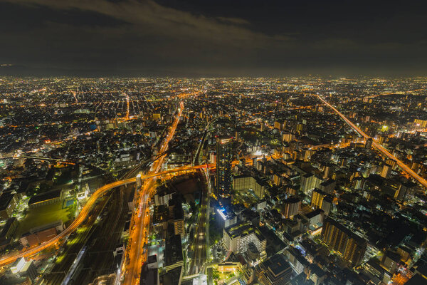 Osaka cityscape beautiful night view of Shinsekai districts, Tennoji, Osaka, Japan. view from Abeno harukas building.