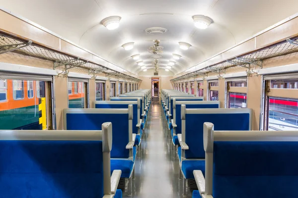 Interior Del Tren Eléctrico Con Asientos Vacíos Transporte Negocios Fondo — Foto de Stock