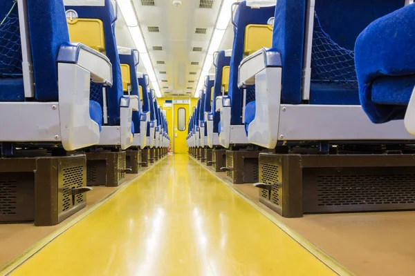 Interior Del Tren Eléctrico Con Asientos Vacíos Transporte Negocios Fondo — Foto de Stock