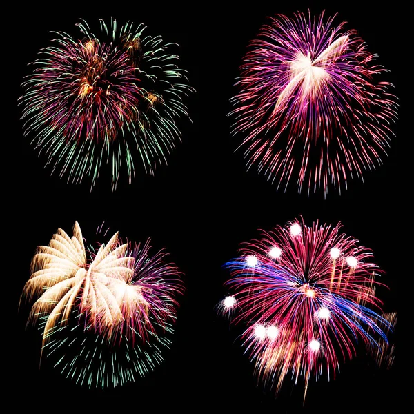Colecție Artificii Frumoase Multe Focuri Artificii Focuri Artificii Luminează Cerul — Fotografie, imagine de stoc