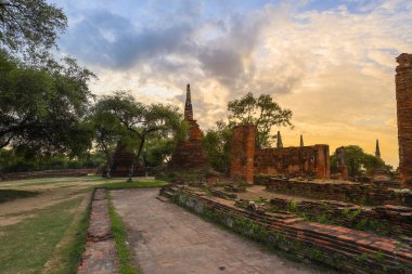 Ayutthaya tarihi parkı eski şehrin kalıntılarını kaplıyor.