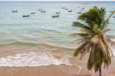 Sakin plaj yaz sahnesi. Egzotik tropikal plaj manzara.