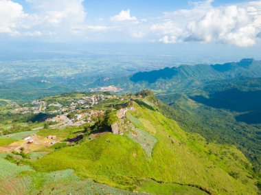 Landscape nature in Thailand. Aerial view landscape from flying drone over mountain in Phu Thap Boek Phetchabun Province Thailand. clipart