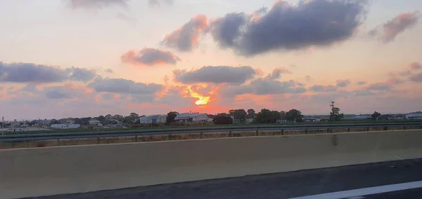 Pôr Sol Vista Estrada Israel Verão — Fotografia de Stock