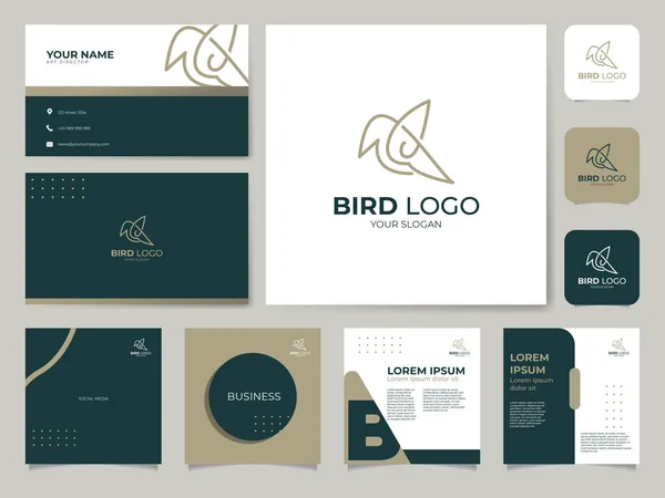 Design Template Vector Business Card Media Social Network Logo Bird — Stock Vector
