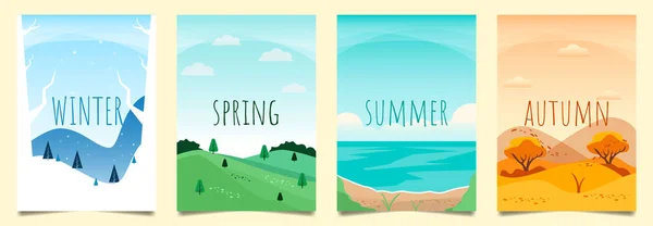 Düz tasarım, İllüstrasyon set sezon elementi veya çiçek arka planı, kış, bahar, yaz, sonbahar, afiş, kapak, şablon, posterler. Doğa asgari düzeyde modern. Tatil afişi uçucu tasarımı.