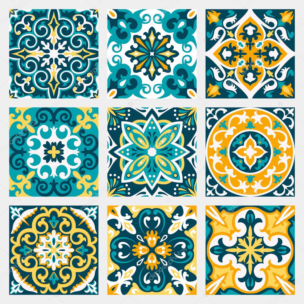 Set with Beautiful seamless ornamental tile background.