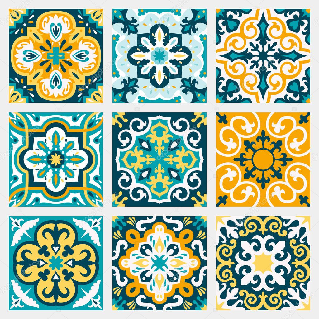 Set with Beautiful seamless ornamental tile background.