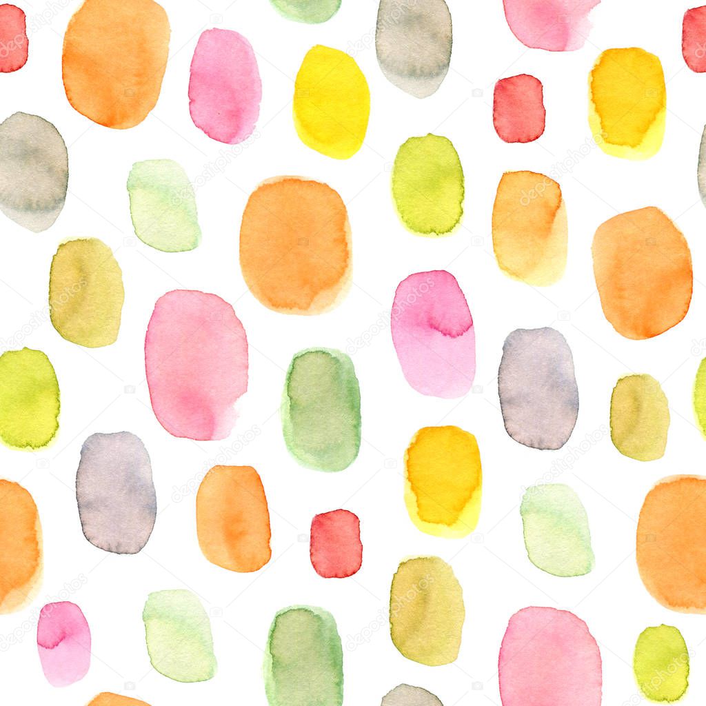 Polka dot seamless pattern. Hand drawn watercolor texture.