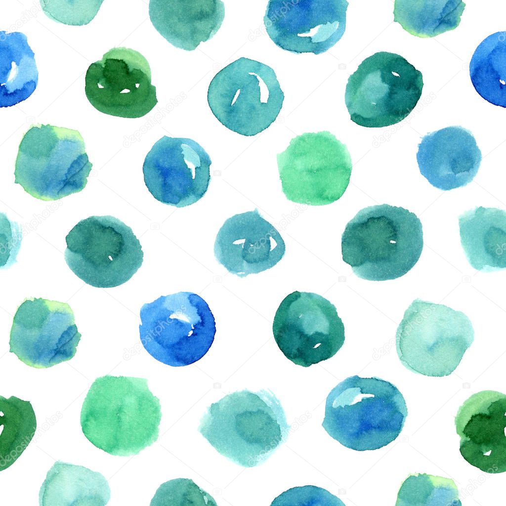 Polka dot seamless pattern. Hand drawn watercolor texture.