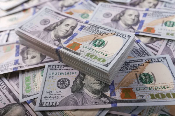 Amerikaanse Dollars Honderd Bankbiljetten Veel Dollars Close — Stockfoto